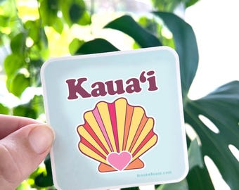 Kaua'i Sticker, Sunrise Shell, Heart, Water Bottle Sticker, Small Hawaii Gift Souvenir