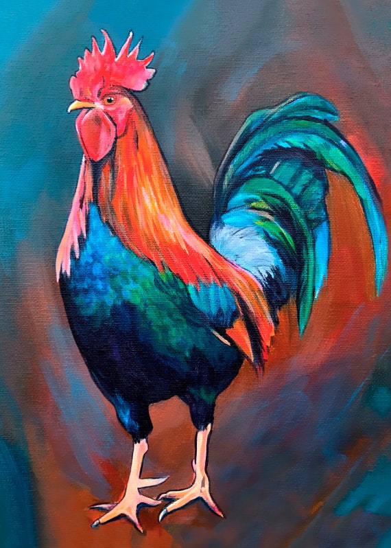 カウアイ島の雄鶏のアートプリント、ハワイの野生動物の絵画 - Etsy 日本