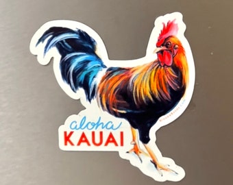 Imán, gallo de Kauai, recuerdo de pollo, imán para refrigerador de Hawái, arte para casillero, pequeño obsequio