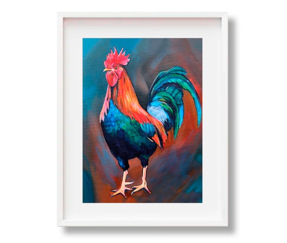 値下げ　原画　送料込み　F4　鶏　絵画　動物画　アクリル画　現代アート　鳥 値下げ中 原画 送料込み F4 鶏 絵画 動物画 アクリル画 現代