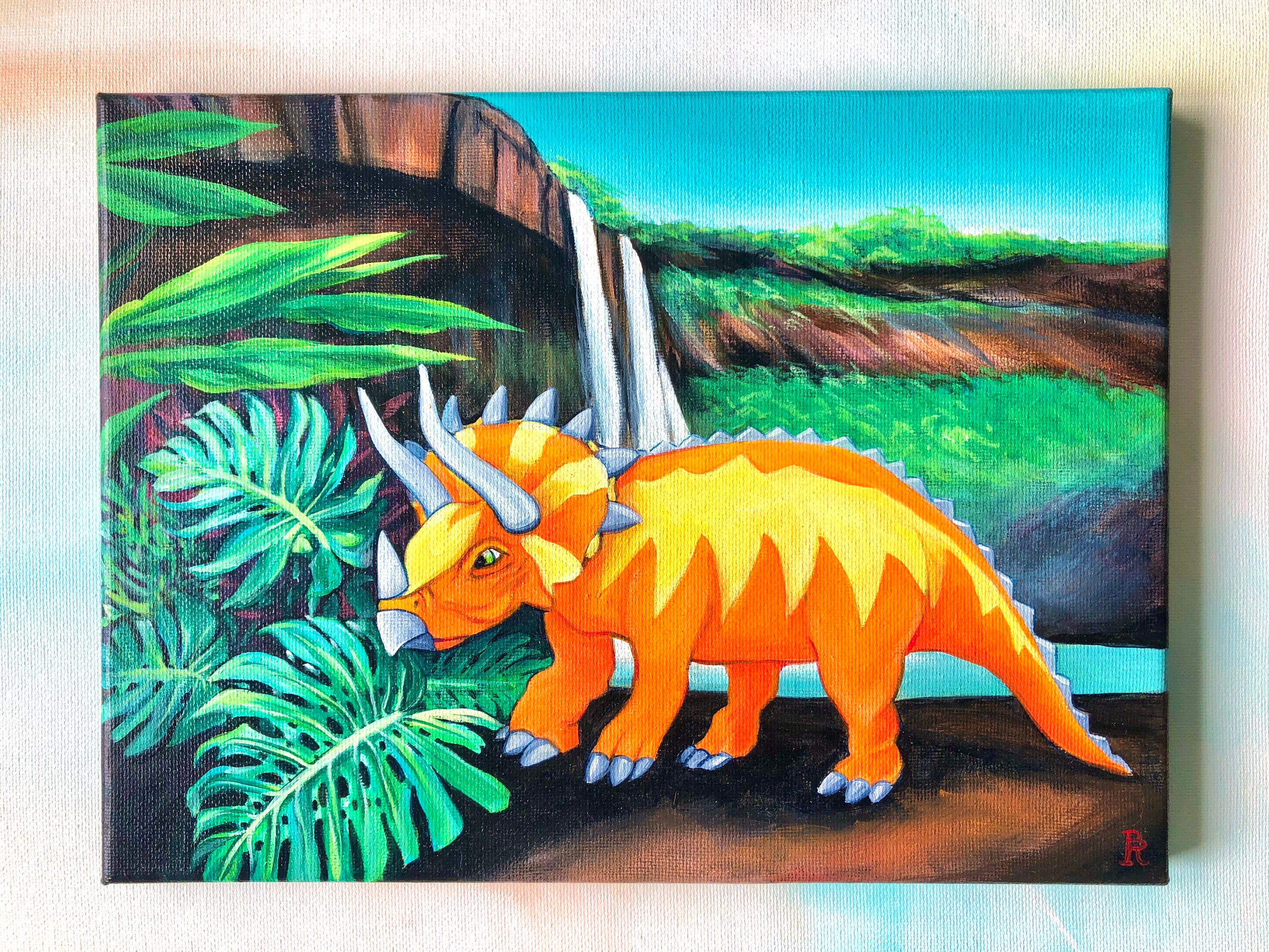 Triceratops Painting, Original Dinosaur Print, Jurassic Park