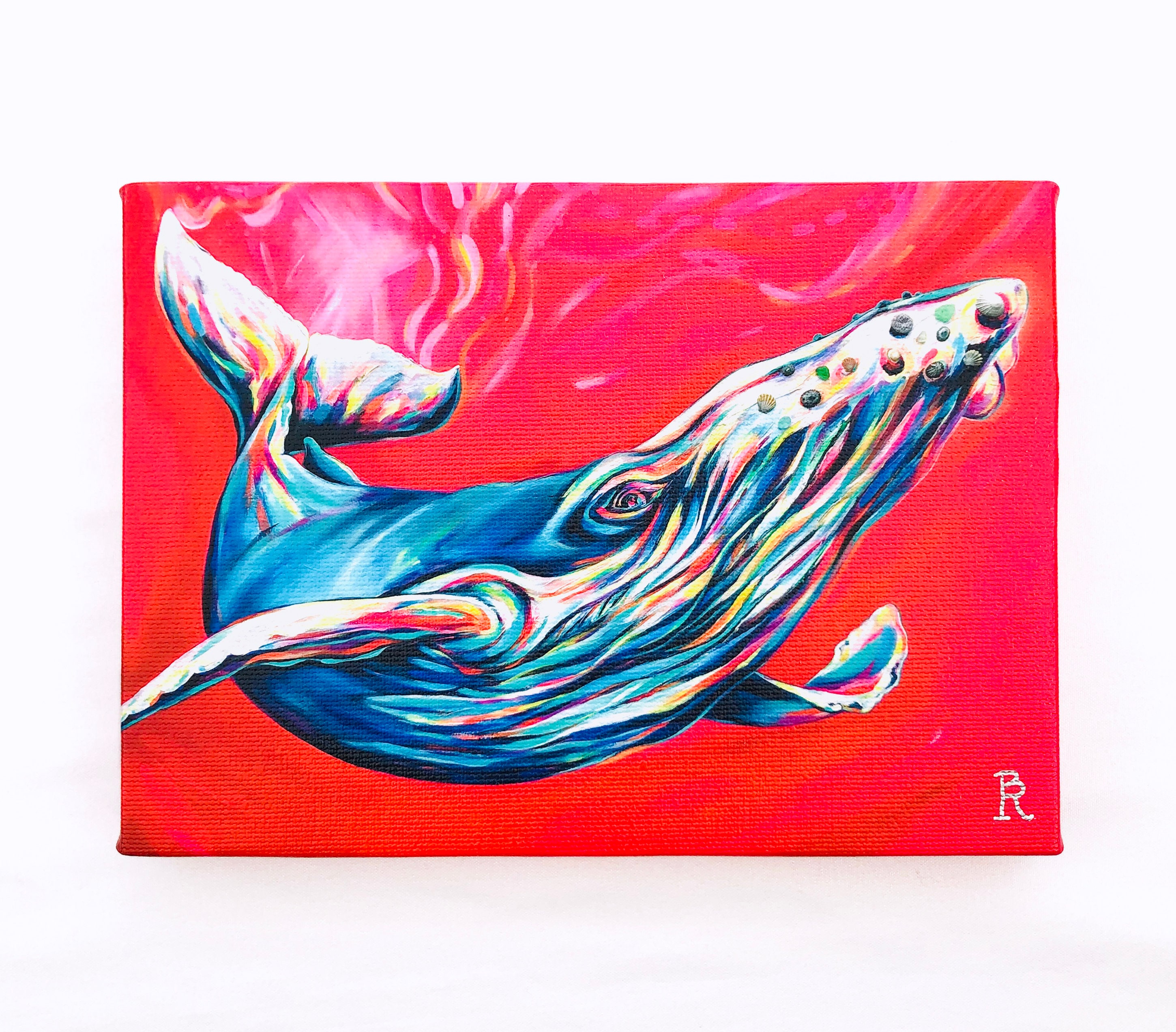 油彩画 ザトウクジラ ザトウクジラの絵画 空飛ぶクジラ オリジナルアート