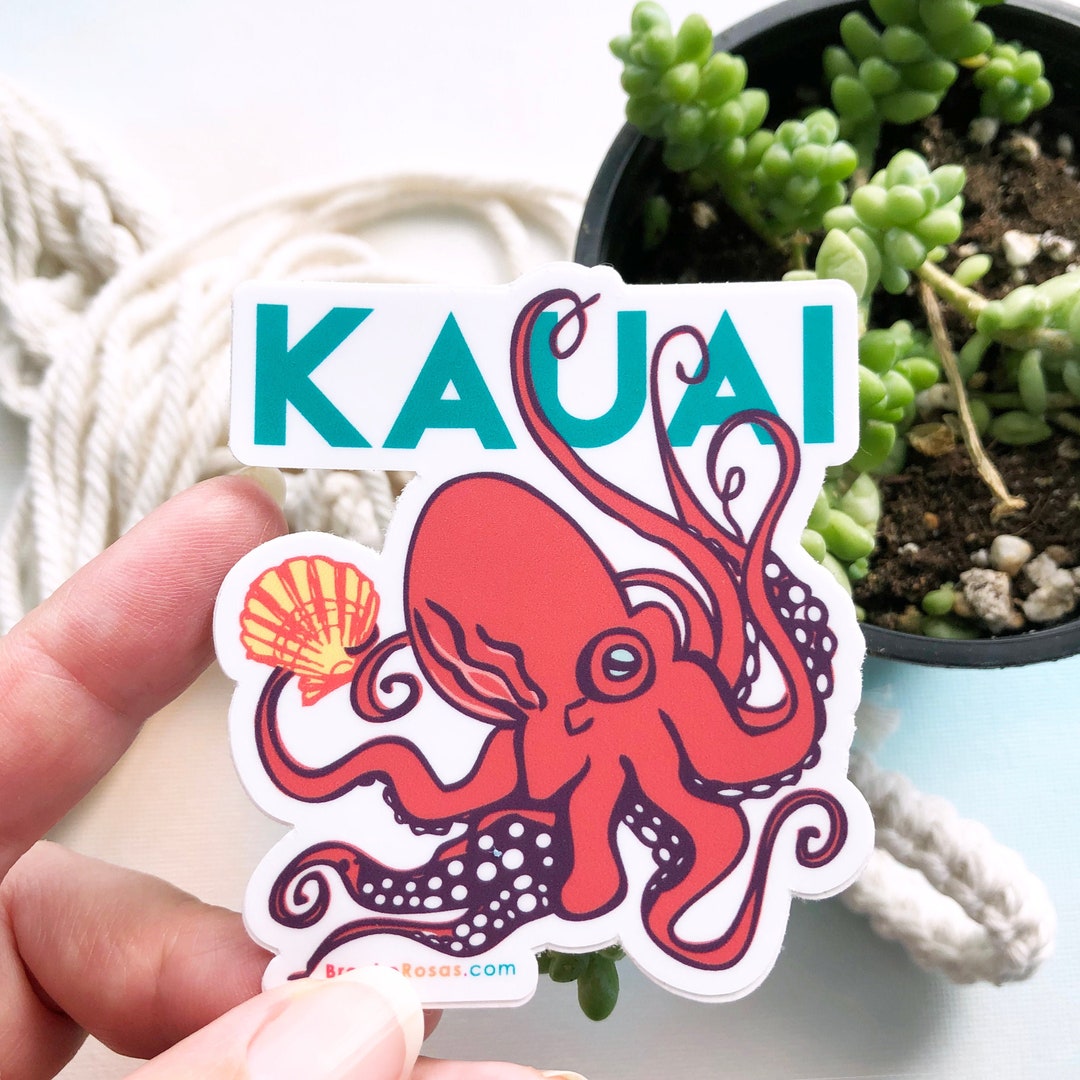 Tako Kauai Sticker, Octopus Kauai Souvenir, He'e Hawaii Sticker, Water