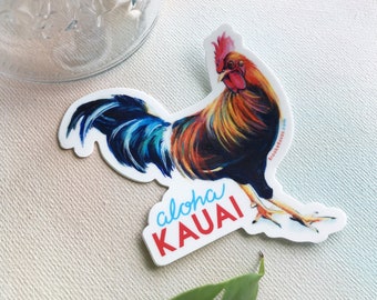 Pegatina de gallo de Kauai, recuerdo de pollo, calcomanía de Hawái, pegatina para botella de agua, pequeño regalo