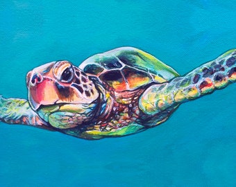 Green Honu, Kauai Hawaii Honu, Sea Turtle Print, Beach Décor, Hawaii Artist