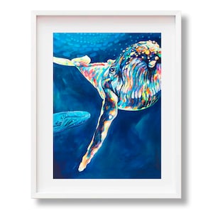 Whale Art, “Whale Song”, Humpback Whale Painting, Rainbow Whale Print, Kauai Artist, Hawaii Art