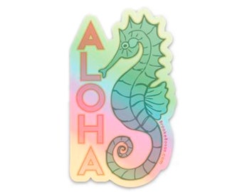 Aloha Seahorse Hawaii Sticker, Kauai Souvenir, Water Bottle Sticker, Small Hawaii Gift, Sea Horse