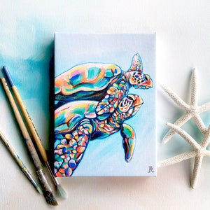 Two Turtles, Sea Turtle Couple Art Print, Pastel Colors, Hawaii Beach Décor, Kauai Artist