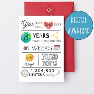 Cartão de aniversário de 8 anos para impressão, você foi amado, 8 anos, oitavo aniversário, download instantâneo, cartão eletrônico, cartão de aniversário digital para crianças