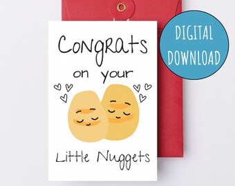 Congrats on Your Little Nuggets Printable Twins Baby Shower Card Gender Neutral Digital Card for Baby Shower E-Card Twins Pregnancy Card