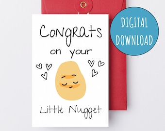 Congrats on Your Little Nugget Printable Baby Shower Card Gender Neutral Digital New Baby Card for Baby Shower E-Card New Mom Pregnancy Card