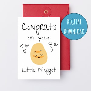 Felicitaciones por su tarjeta de baby shower imprimible Little Nugget Género neutral Tarjeta de bebé digital nueva para baby shower Tarjeta electrónica Tarjeta de embarazo para nueva mamá
