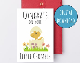 Congrats on Your Little Chomper Printable Baby Shower Card Gender Neutral Digital Baby Card for Baby Shower Dinosaur New Mom Pregnancy Card