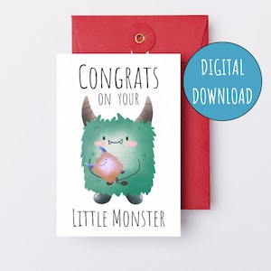 Herzlichen Glückwunsch zu Ihrem kleinen Monster druckbare Baby Shower Karte Gender Neutral Digital Baby Card Halloween Baby Shower E-Card Schwangerschaftskarte