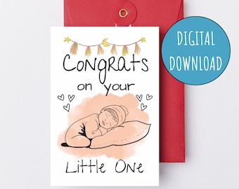 Herzlichen Glückwunsch zu Ihrem Little One druckbare Baby-Dusche-Karte Gender Neutral Digital Baby Karte für neue Baby-Dusche neue Mama Schwangerschaft Karte
