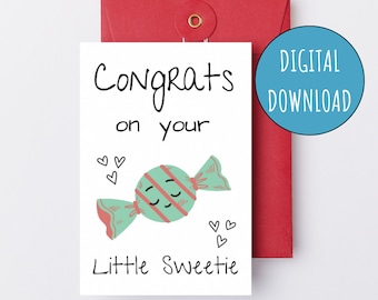 Congrats on Your Little Sweetie Printable Baby Shower Card Gender Neutral Digital Baby Card for Baby Shower Candy New Mom Pregnancy Card