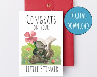Congrats on Your Little Stinker Printable Baby Shower Card Gender Neutral Digital New Baby E-Card Skunk Baby Shower New Mom Pregnancy Card