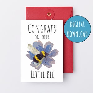 Herzlichen Glückwunsch zu Ihrer Little Bee druckbare Babypartykarte Geschlechtsneutrale digitale neue Babykarte für Babyparty Honigbiene neue Mutter Schwangerschaftskarte