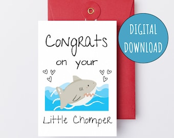 Congrats on Your Little Chomper Printable Baby Shower Card Gender Neutral Digital New Baby Card for Baby Shower Shark New Mom Pregnancy Card