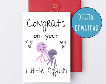 Congrats on Your Little Squish Printable Baby Shower Card Gender Neutral Digital Baby Card for Baby Shower Jellyfish New Mom Pregnancy Card