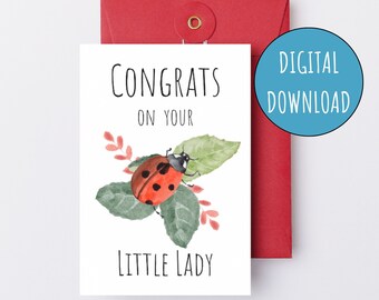 Congrats on Your Little Lady Printable Baby Shower Card for Girl Digital New Baby Card for Baby Shower Ladybug New Mom Pregnancy Card