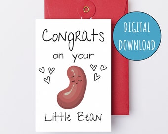 Congrats on Your Little Bean Printable Baby Shower Card Gender Neutral Digital New Baby Card for Baby Shower E-Card New Mom Pregnancy Card