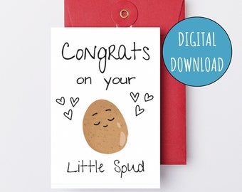 Herzlichen Glückwunsch zu Ihrem kleinen Spud druckbare Baby Shower Karte Gender Neutral Digital New Baby Karte für Baby Shower Potato New Mom Schwangerschaftskarte