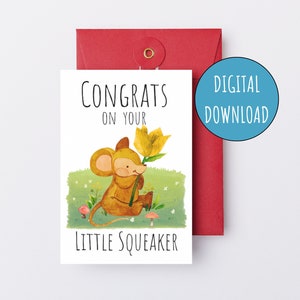 Félicitations pour votre petit couineur imprimable Baby Shower Card Gender Neutral Digital New Baby E-Card Mouse Baby Shower New Mom Pregnancy Card