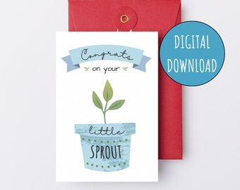 Printable Baby Shower Card Boy Congrats on Your Little Sprout Digital New Baby Card for Baby Shower E-Card Pregnancy Card for New Mom