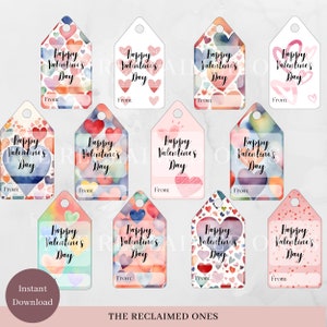 Valentine's Day Gift Tags Printable Happy Valentine's Day Favor Tags Love Tags Assorted Cute Heart School Valentine Treat Tags for Kid #VDAY