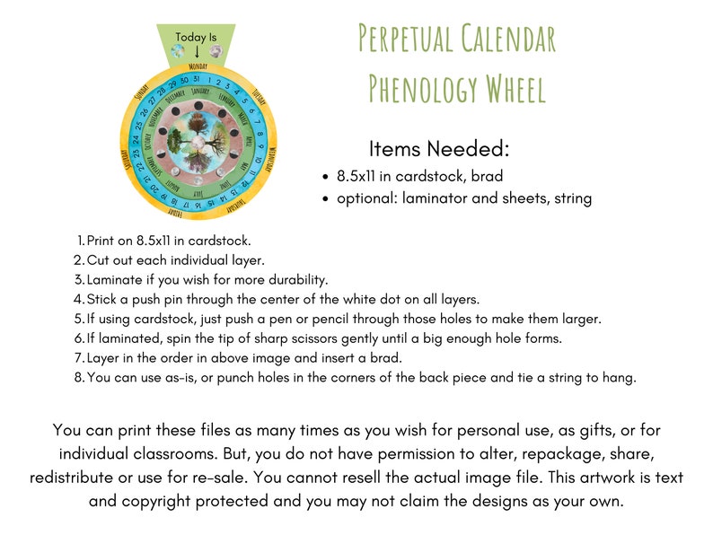 Perpetual Calendar Phenology Wheel of the Year Classroom Calendar Homeschool Printable Waldorf Montessori Charlotte Mason Seasonal Calendar image 3