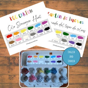 Egg Carton Color Sorter Printable Bilingual Spanish Color Easter Scavenger Hunt Printable Kindergarten Preschool Craft Teacher Printable