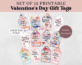 Valentine&#39;s Day Gift Tags Printable Happy Valentine&#39;s Day Favor Tags Love Tags Assorted Cute Heart School Valentine Treat Tags for Kid #VDAY