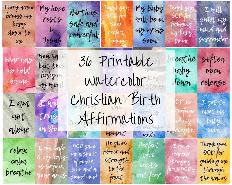 Printable Christian Birth Affirmation Cards  Birth Mantra  image 1