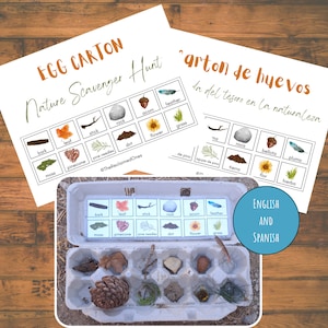 Egg Carton Nature Scavenger Hunt Printable Fall Scavenger Hunt Printable Autumn Bilingual Printable Spanish Pre-K Kindergarten Homeschool