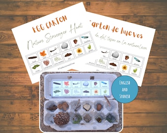 Egg Carton Nature Scavenger Hunt Printable Fall Scavenger Hunt Printable Autumn Bilingual Printable Spanish Pre-K Kindergarten Homeschool
