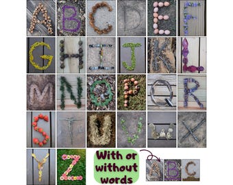 Tarjetas con letras mayúsculas del alfabeto de la naturaleza Tarjetas imprimibles de la escuela del bosque Tarjetas Montessori con letras mayúsculas de la naturaleza Preescolar Jardín de infantes Primeros años