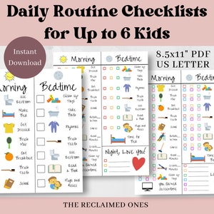 Druckbare tägliche Routine-Diagramm für mehrere Kinder Morgen Schlafenszeit Morgen Nacht Routine Diagramme Verantwortung Checklisten Bildschirmzeit
