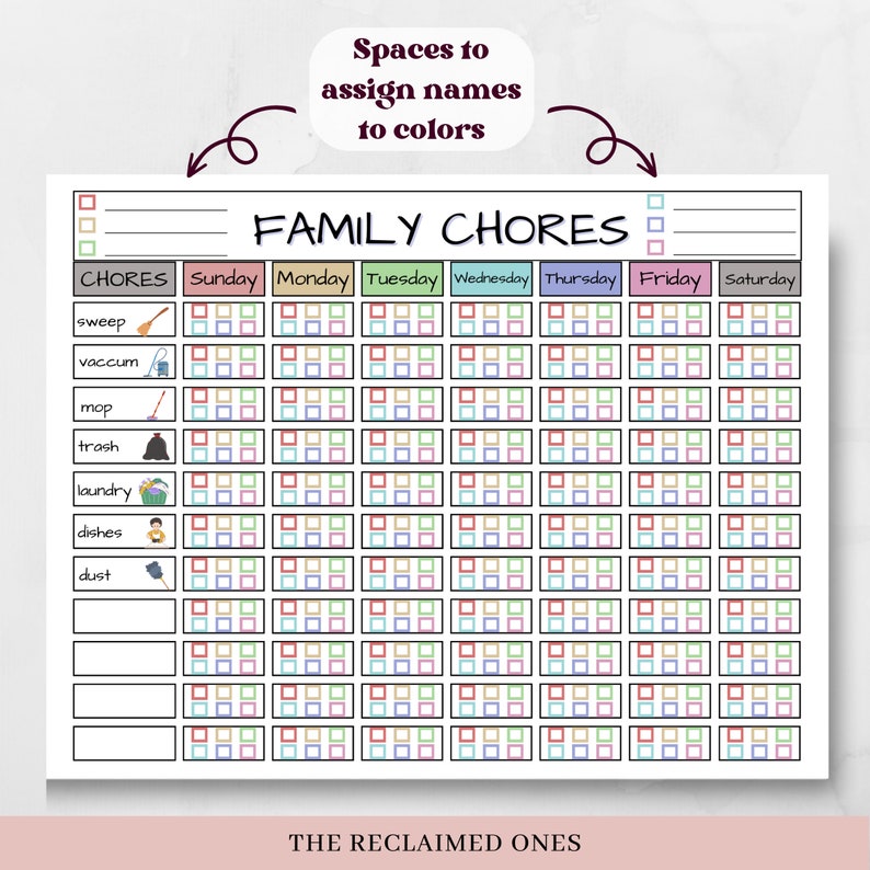 Printable Kids Chore Chart for Multiple Children Weekly Chore Charts ...