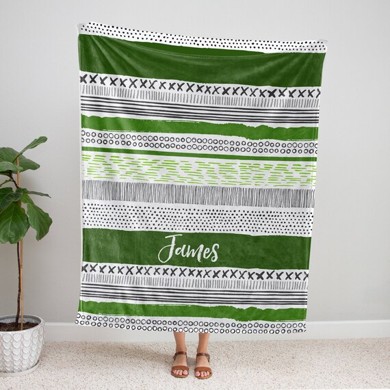 Green Aztec Baby Blanket Personalized Boho Name Blanket Etsy Canada
