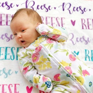 Rainbow personalized baby blanket, personalized swaddle blanket, name blanket for baby girl or boy image 2