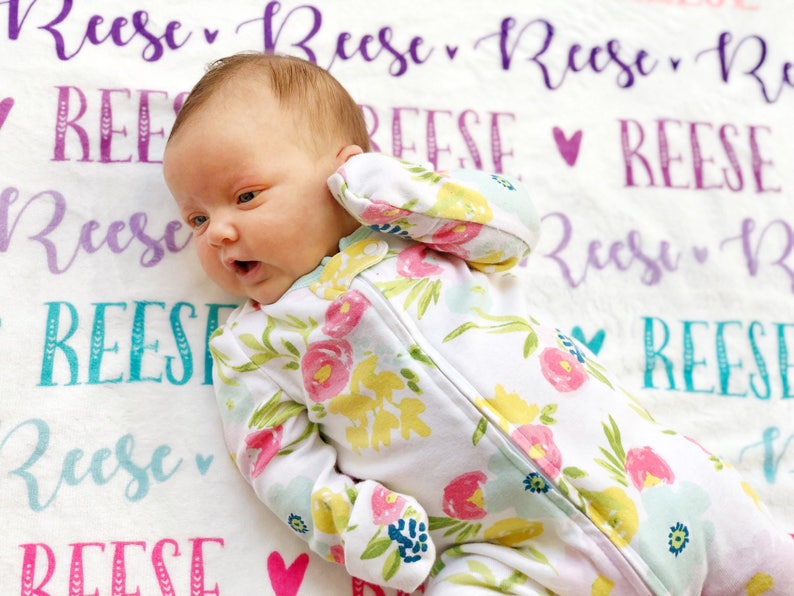 Rainbow personalized baby blanket, personalized swaddle blanket, name blanket for baby girl or boy image 2