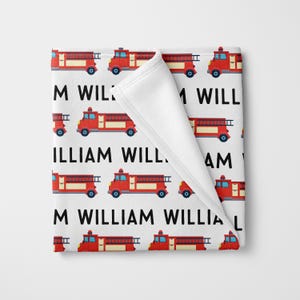 Personalized blanket with firetrucks, Firetruck blanket for baby, toddler and adult