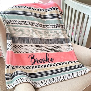 Personalized Baby Blanket Custom Blanket Cozy Name Blanket Coral Aztec Etsy