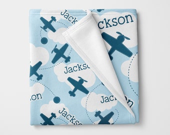 Personalized Blanket with AIRPLANES Boy Name Blanket, Baby Shower Gift