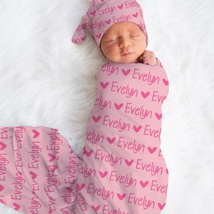 Personalized Baby Girl Custom Pink Name Swaddle For Newborn Baby, Pink Newborn Baby Photo Prop, Newborn Baby Girl Custom Name Swaddle Gift image 1