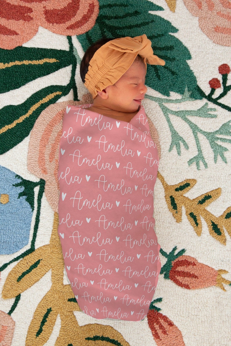 Personalized Baby Swaddle Blanket With Hearts Etsy