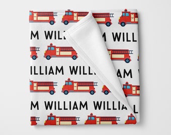 Personalized blanket with firetrucks, Firetruck blanket for baby, toddler and adult