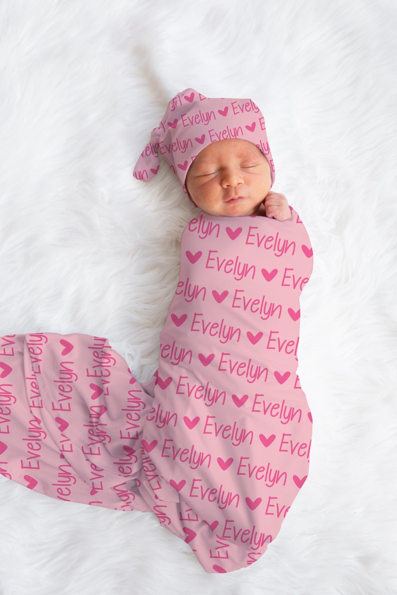 Personalized Baby Girl Custom Pink Name Swaddle For Newborn Baby, Pink Newborn Baby Photo Prop, Newborn Baby Girl Custom Name Swaddle Gift image 7