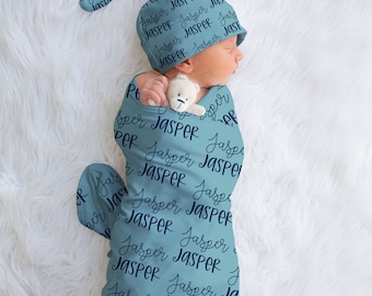Swaddle Blanket Personalized, Repeating Name, CPSC compliant swaddle set, Style 106, Each Item sold separately